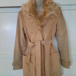 Genuine Leather Fur Collar Coat